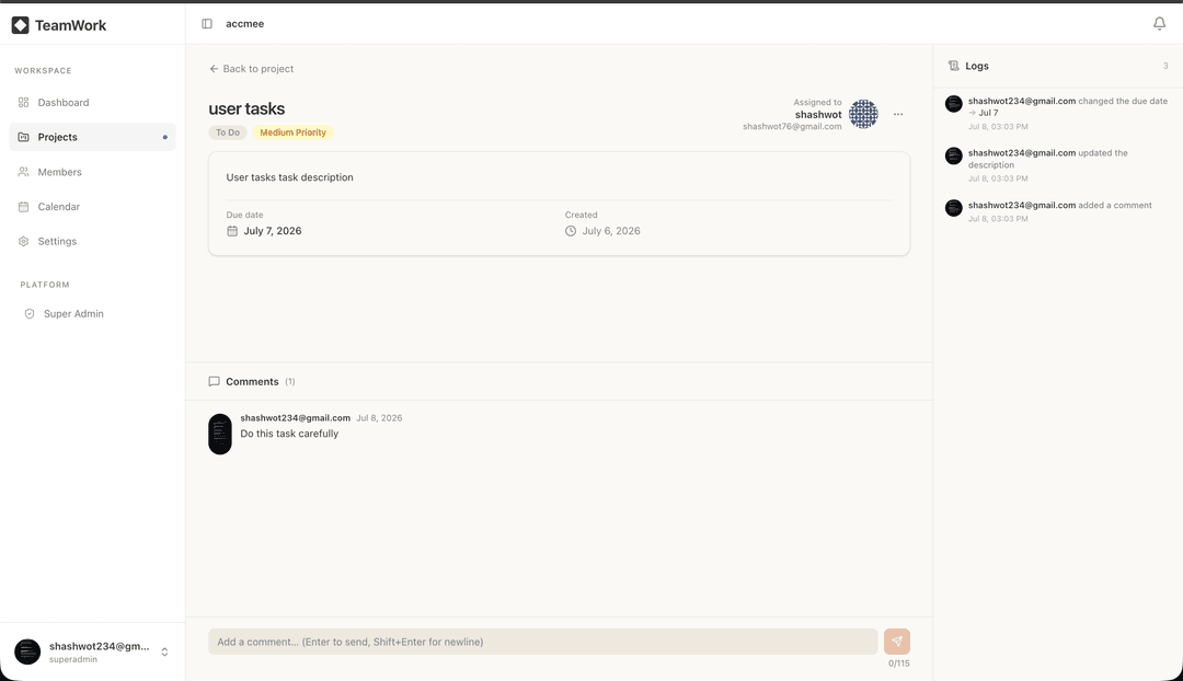 Task details panel