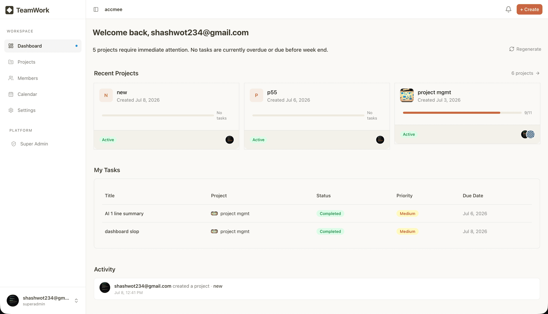 Dashboard overview